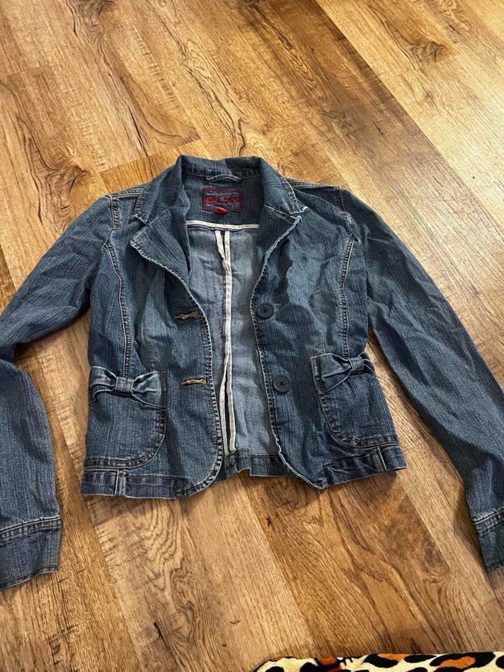 Plugg Women's Dark Blue Denim Jacket with Front Bows